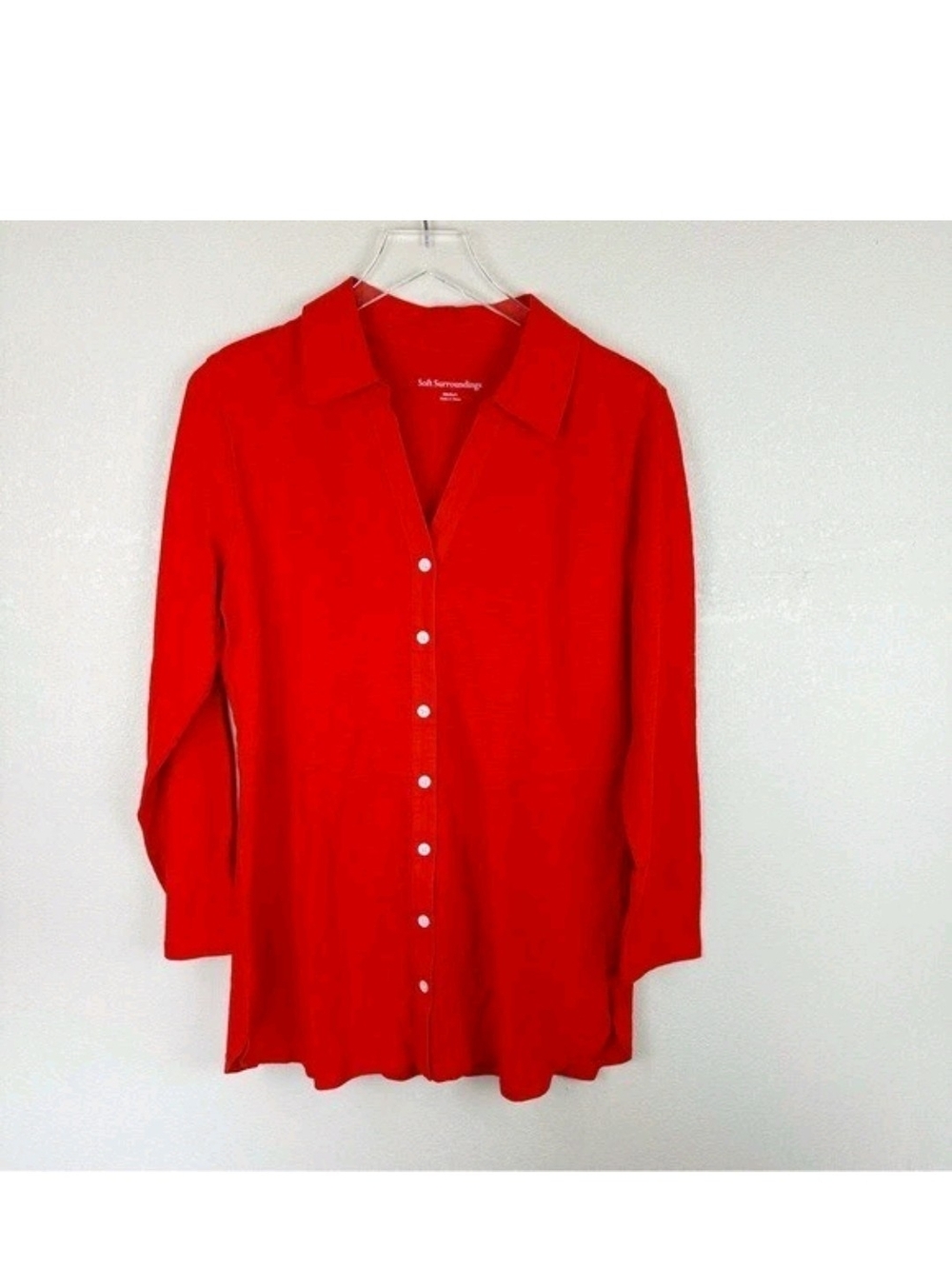 Soft Surroundings Vibrant Orange Button-Front Blouse